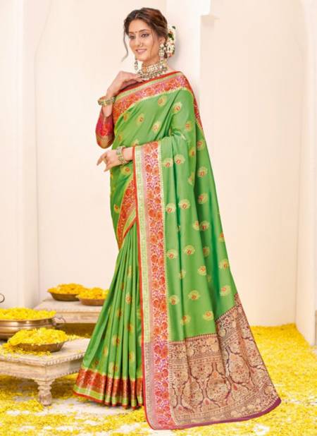 Parrot Green Colour SANGAM RAJBALA New Designer Fancy Festive Wear Silk Saree Collection 7106